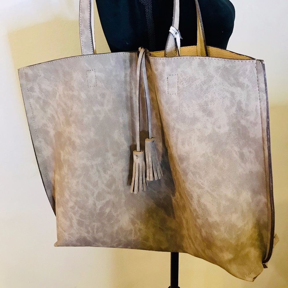 Street Level Grey & Tan Reversible Large Tote Bag